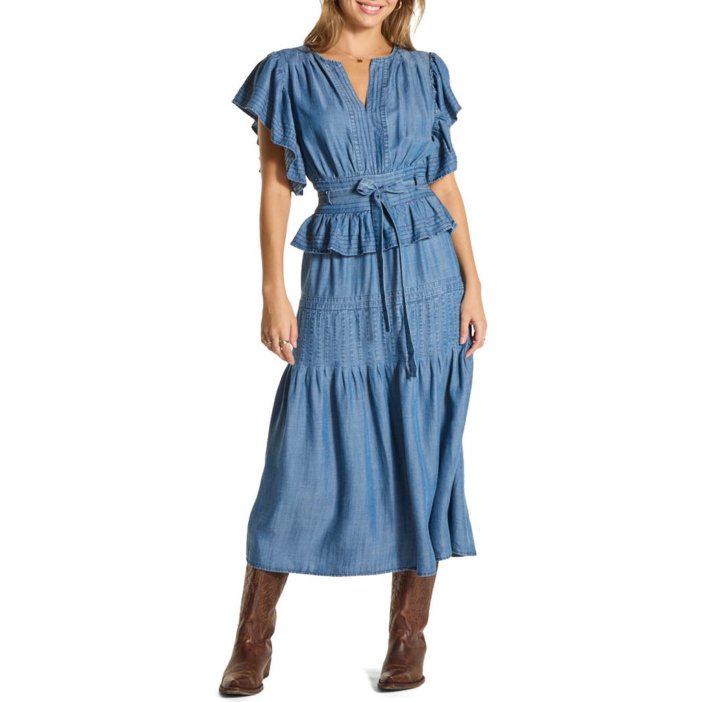 WISHLIST WISHLIST DENIM TIE WAIST MIDI DRESS