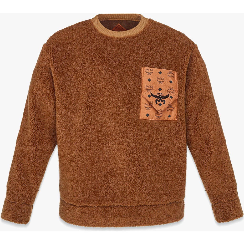 Mcm Monogram-pocket Fleece Sweatshirt In Cognac