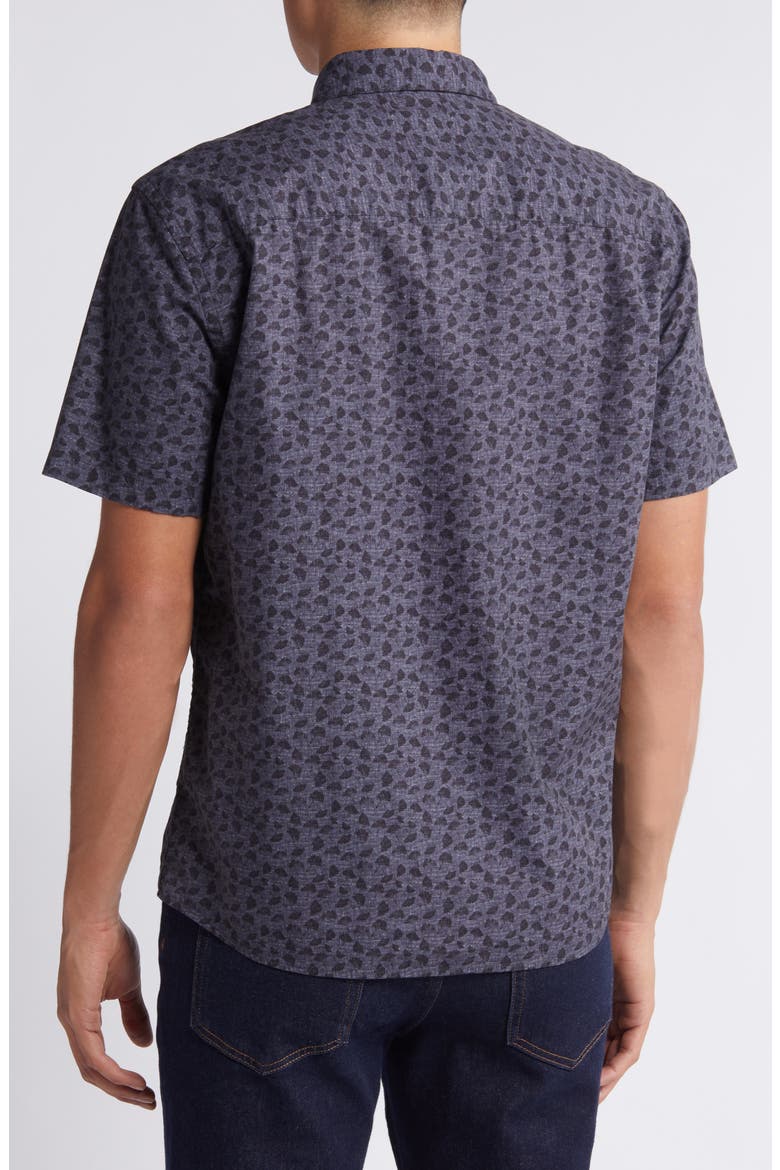 Lindy Leaf Print Short Sleeve Button-Up Shirt, Alternate, color, NAVY