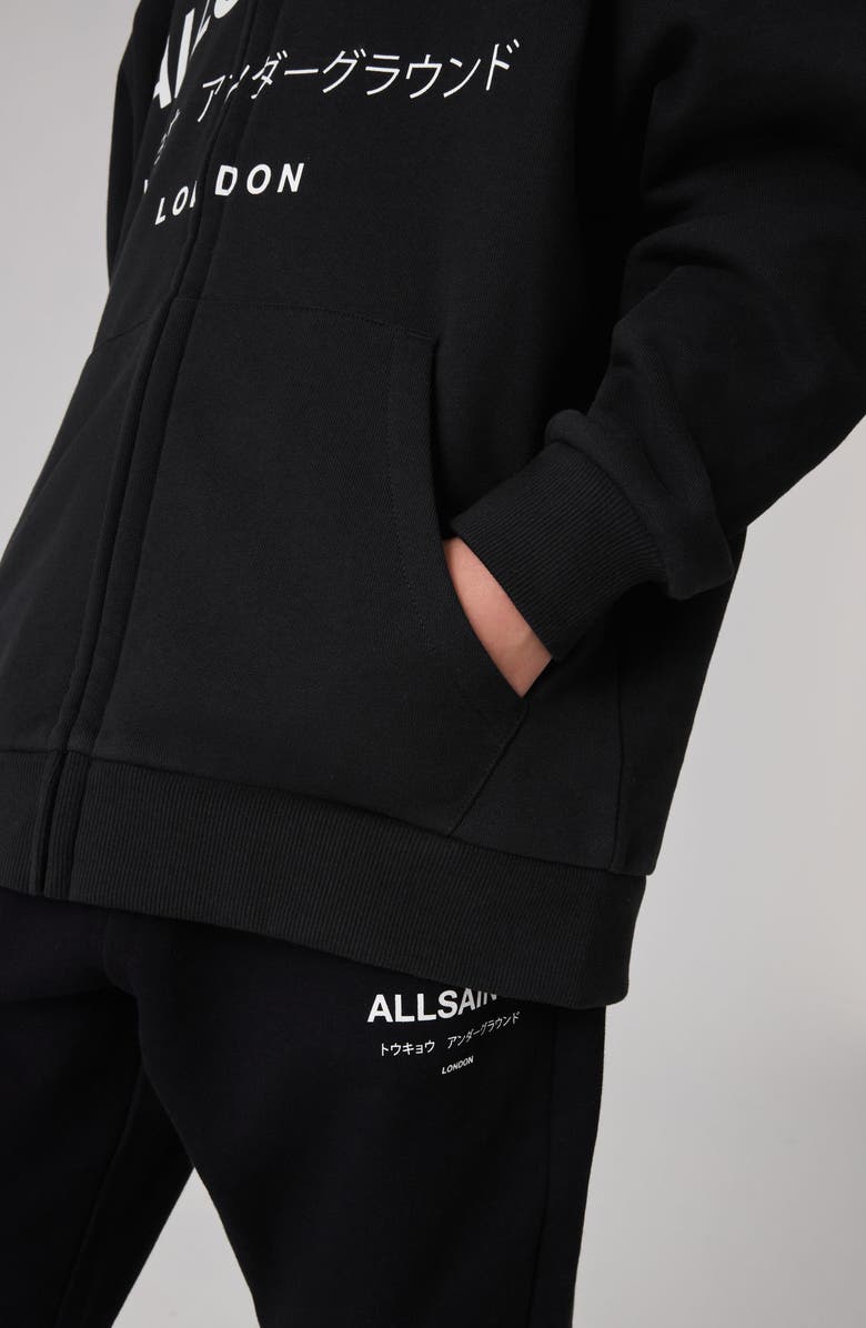 smALLSAINTS by ALLSAINTS Kids' Underground Oversize Logo Zip Hoodie, Alternate, color, Black