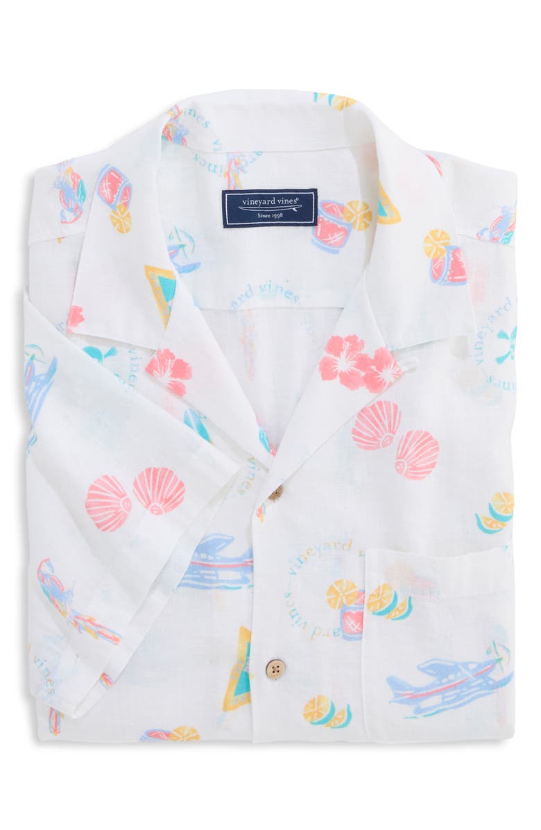 vineyard vines Sea The Keys Seabreeze Linen Blend Camp Shirt, Alternate, color, White Cap
