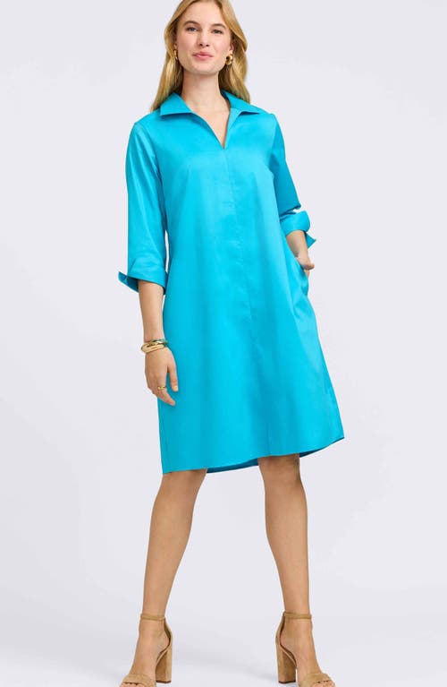 Foxcroft Agnes Belted Cotton Blend Shirtdress In Ibiza Turq