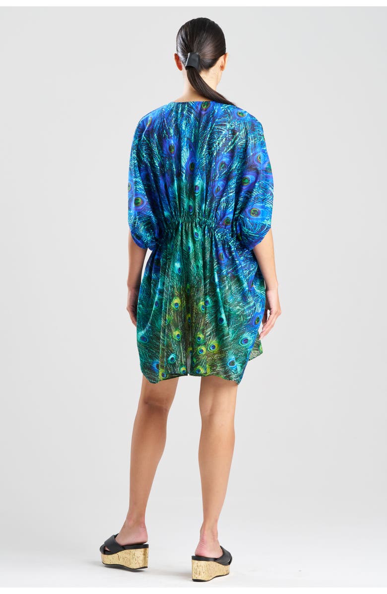 Natori Peacock Cotton Voile Short Caftan, Alternate, color, Teal