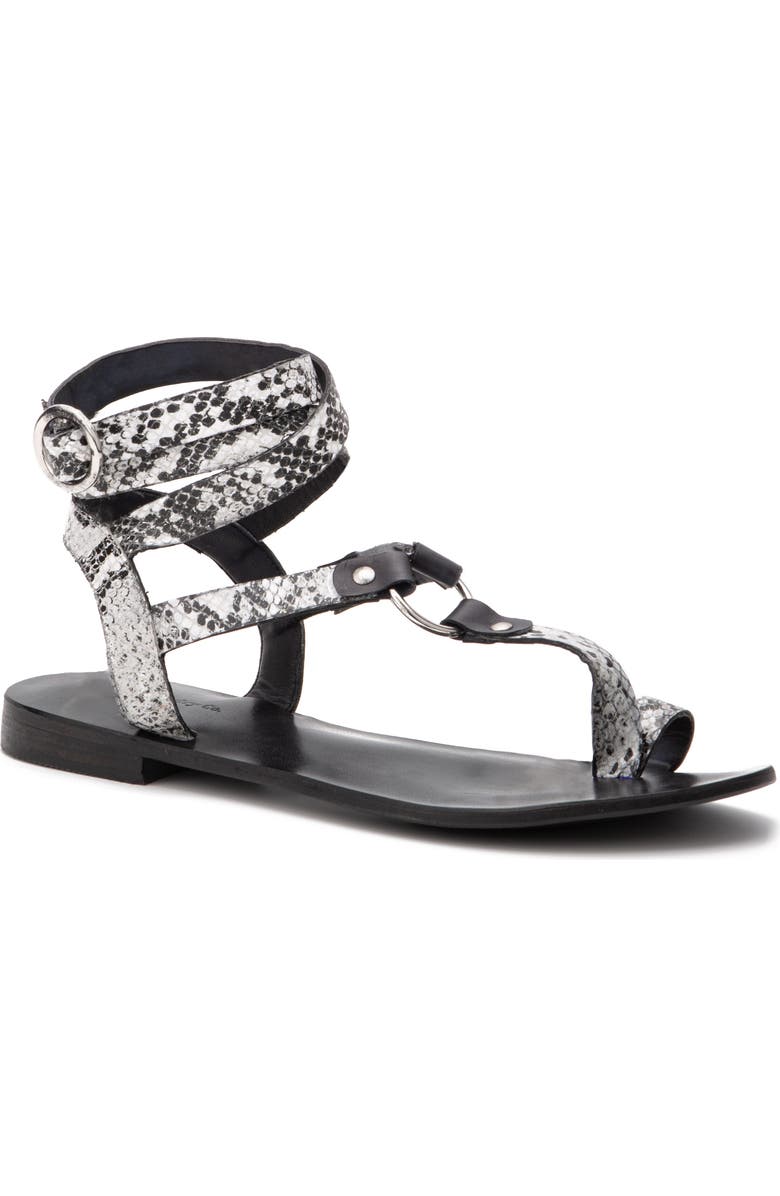 VINTAGE FOUNDRY Vina Snake Embossed Leather Ankle Strap Flat Sandal, Main, color,