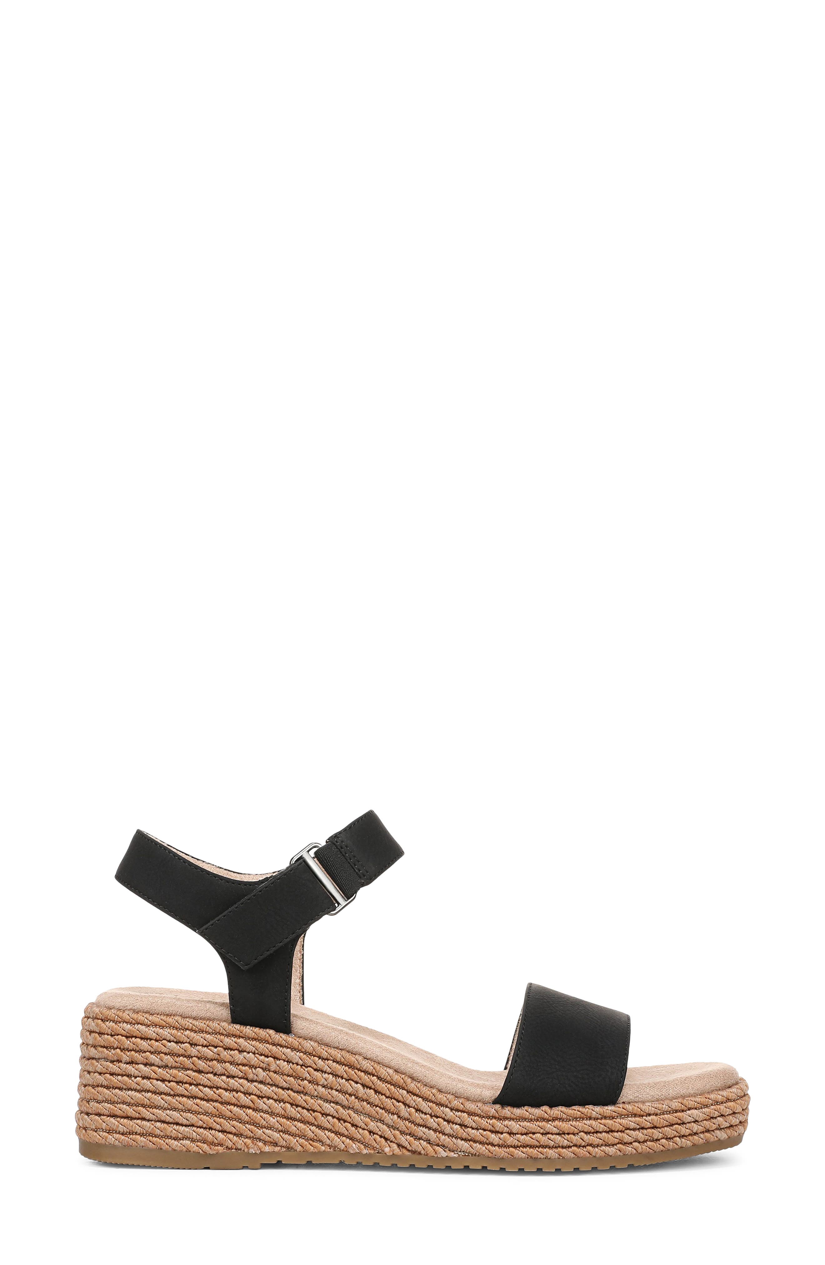 Naturalizer Goldie Wedge Sandal, Alternate, color, Black Faux Leather