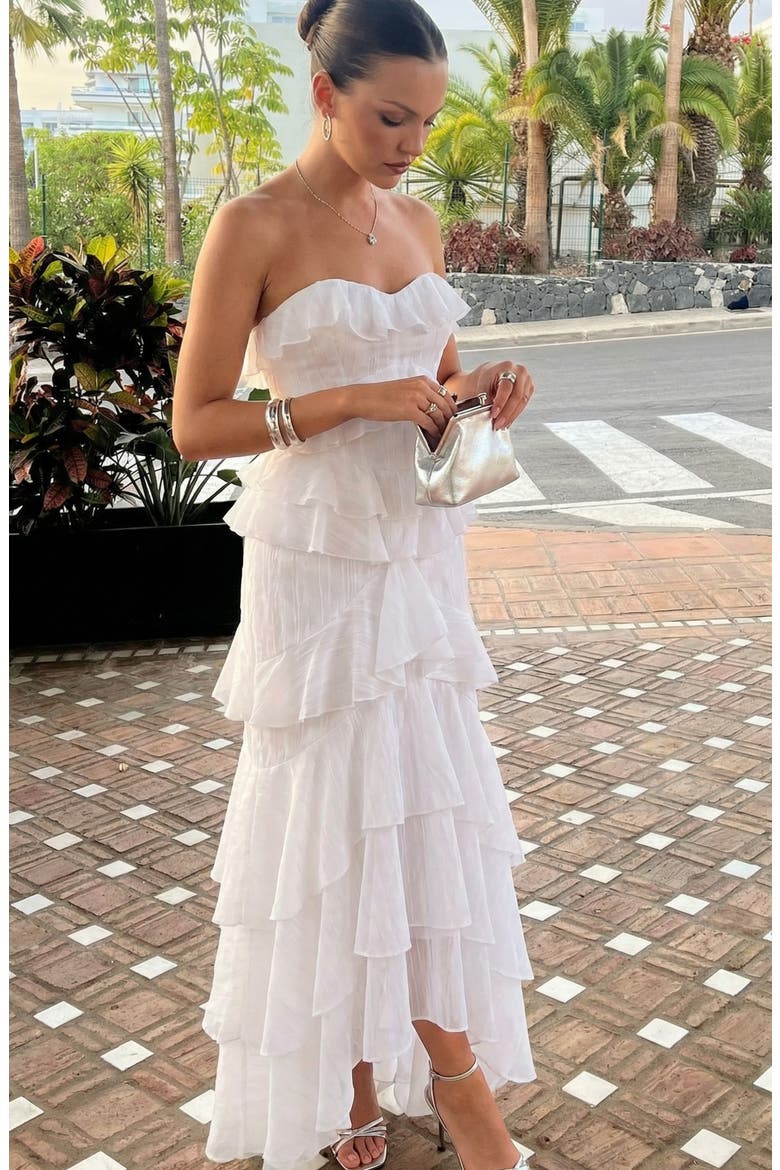 Strapless Tiered Ruffle Maxi Dress, Alternate, color, Ivory