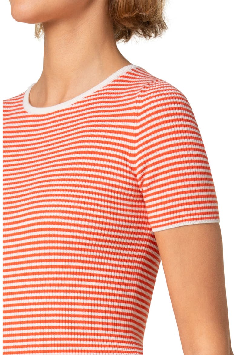 Sailor Stripe Short Sleeve Virgin Wool Rib Sweater, Alternate, color, CREAM-ORANGE