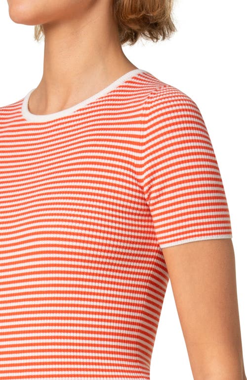 Akris Punto Sailor Stripe Short Sleeve Virgin Wool Rib Sweater In Cream-orange