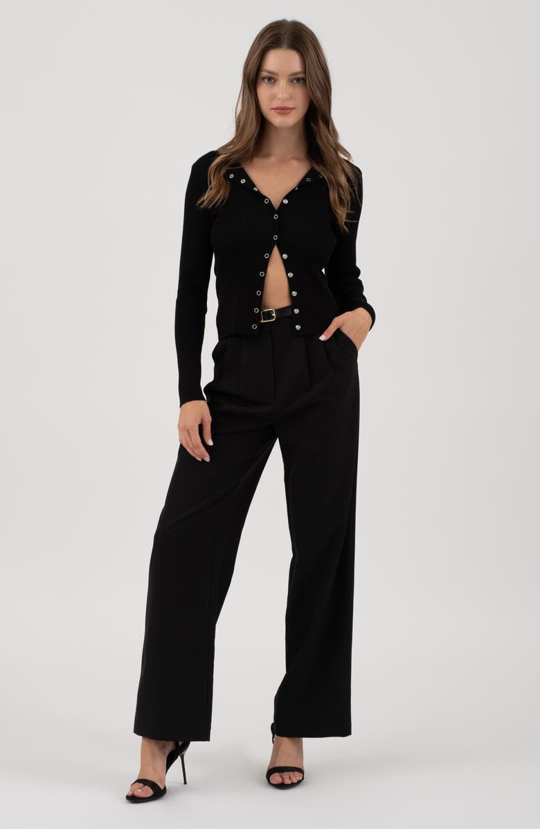 Blu Pepper Snap Button Front Rib Long Sleeve Top, Alternate, color, Black