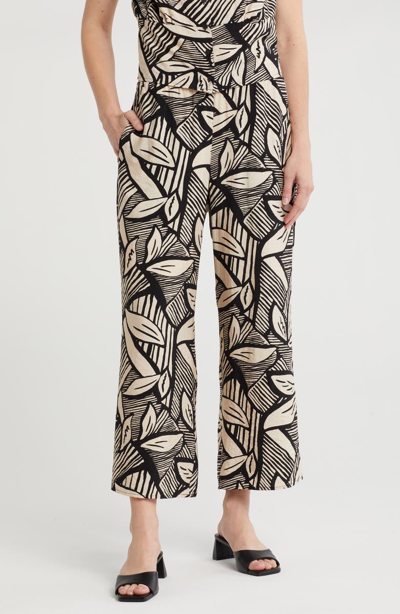 Pleione Print Wide Leg Pants, Main, color, Cream Black Abstract Leaf