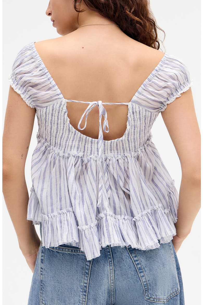 Lace Trim Babydoll Top, Alternate, color, BLUE STRIPE
