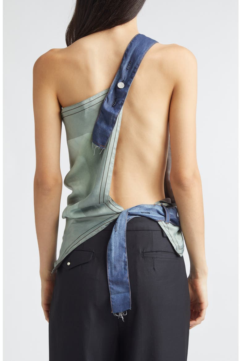 Manifesto Silk Scarf One-Shoulder Halter Top, Alternate, color, GREEN