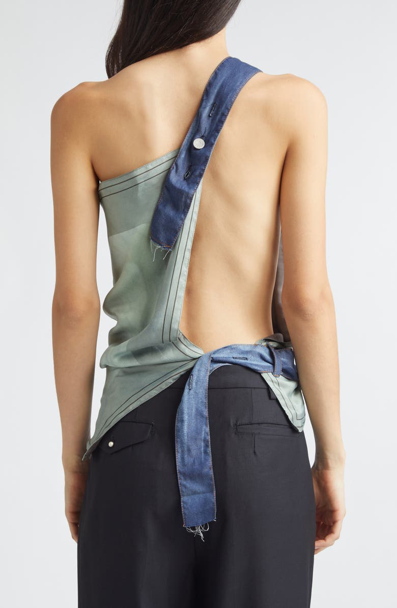 Magliano Manifesto Silk Scarf One-Shoulder Halter Top, Alternate, color, Green