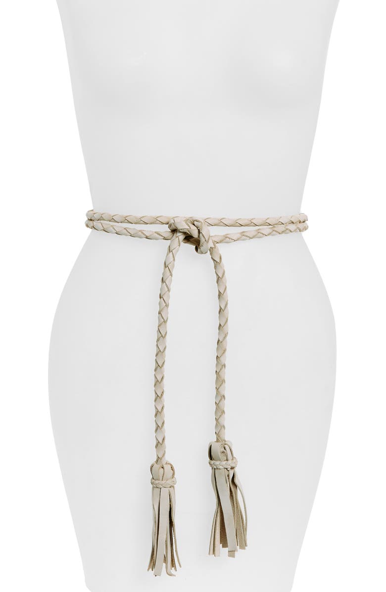 Ada Fringe Soga Leather Belt, Main, color, Off-White