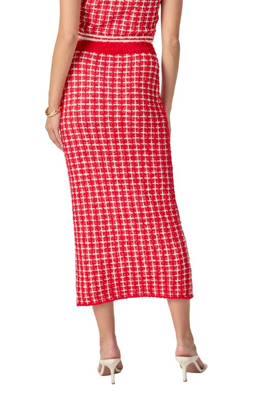 Endless Rose Tweed Check Column Skirt In Red