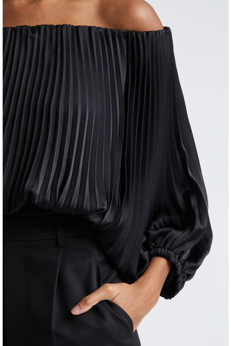 Sienna Plissé Off the Shoulder Top, Alternate, color, BLACK