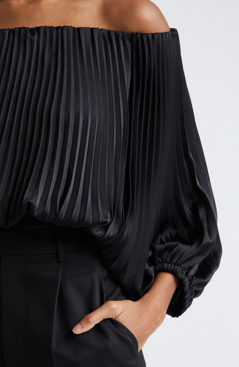 A.L.C. Sienna Plissé Off the Shoulder Top, Alternate, color, Black