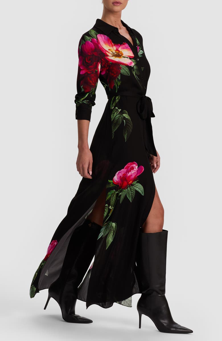 Alice + Olivia Chassidy Long Sleeve Floral Maxi Shirtdress, Alternate, color, 