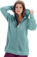 Roaman's Plus Size Waffle Knit Zip-Front Relaxed Hoodie