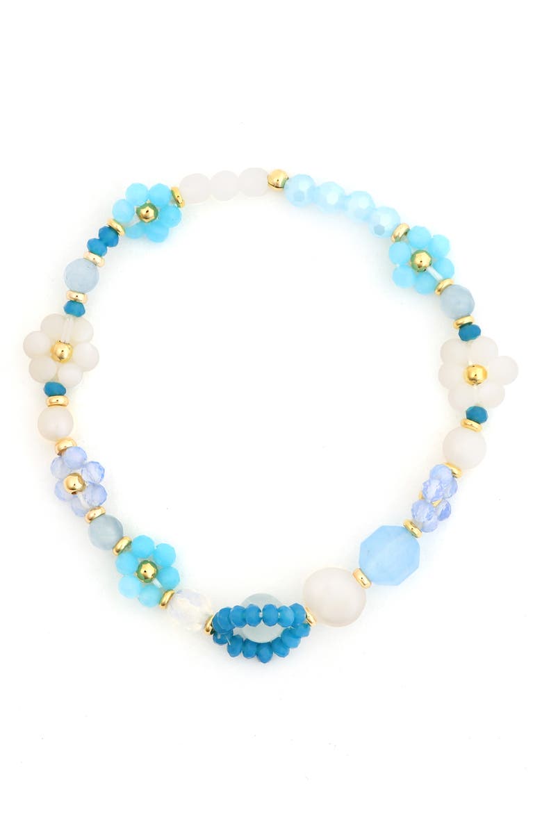 Panacea Blue Flower Stretch Beaded Bracelet, Main, color, 