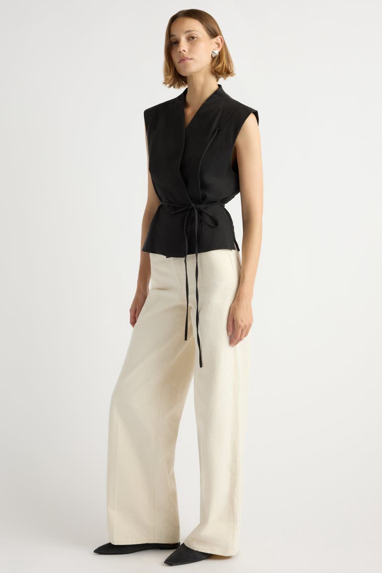 Leandra Tie-Wrap Vest, Alternate, color, Black