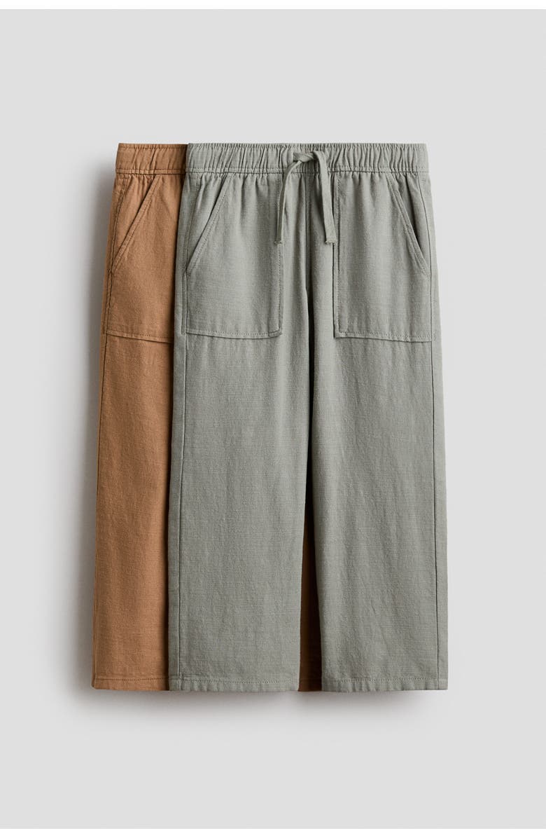 H&M 2-pack Cotton Drawstring Trousers, Main, color, Gray/Dark Beige