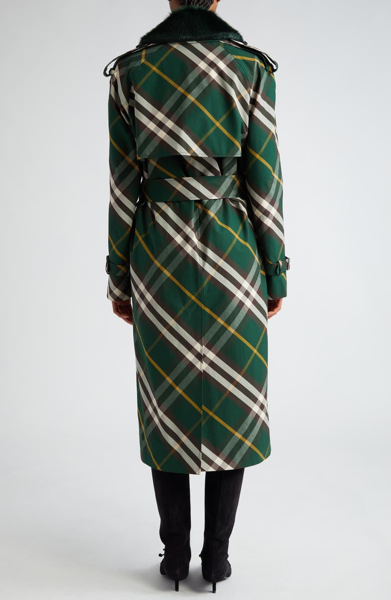 Burberry Check Water Resistant Gabardine Trench Coat with Removable Faux Fur Collar, Alternate, color, 