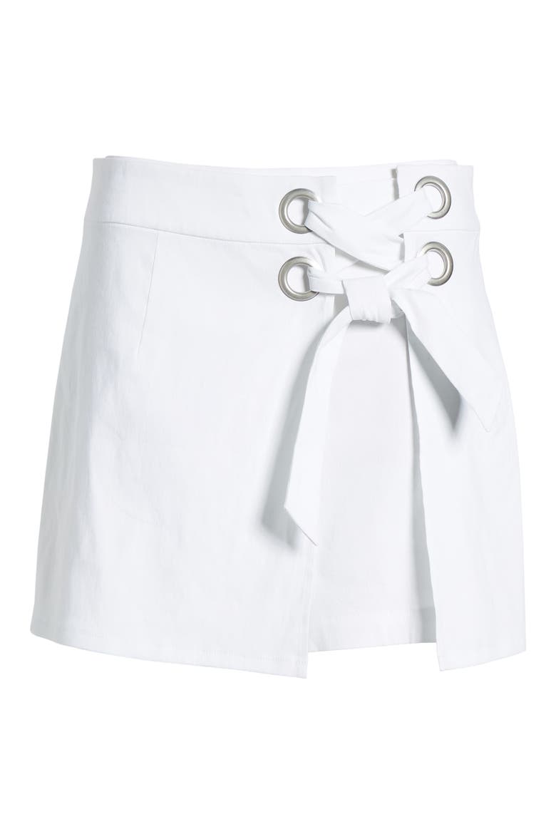Lace-Up Linen Blend Skort, Alternate, color, WHITE