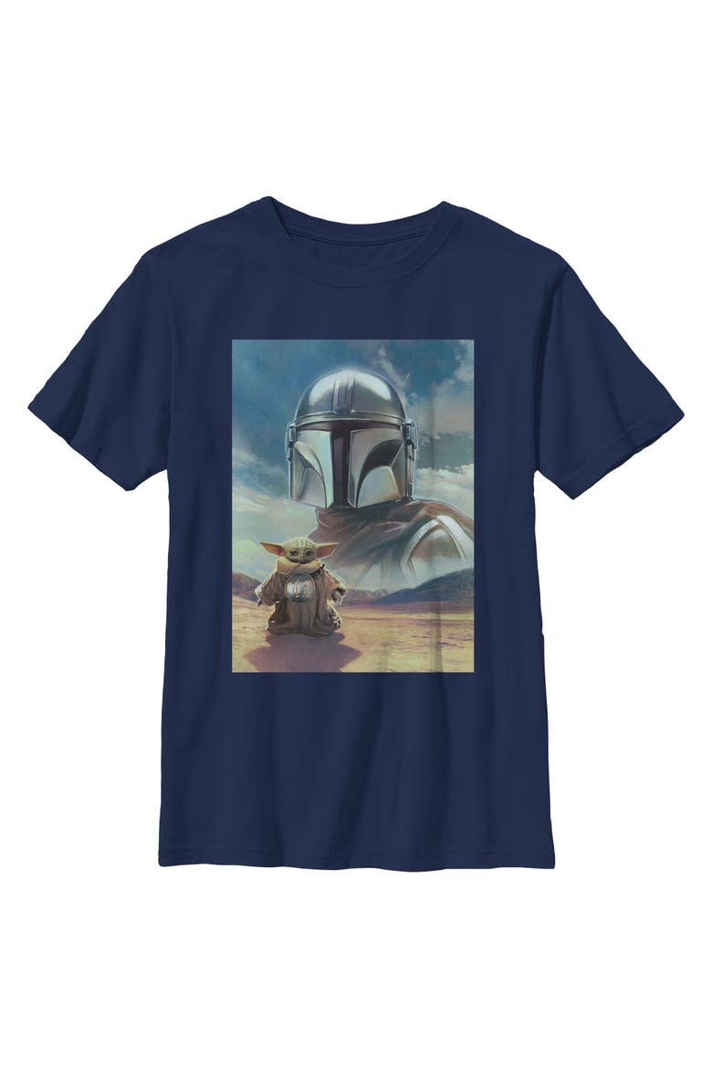 Boys Star Wars The Mandalorian and Grogu Din Djarin and The Child Desert Poster T Shirt, Main, color, Navy Blue