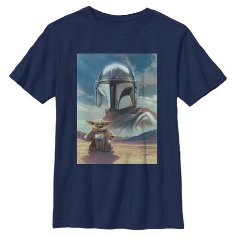 Boy's Star Wars The Mandalorian and Grogu Din Djarin and The Child Desert Poster  Graphic T-Shirt