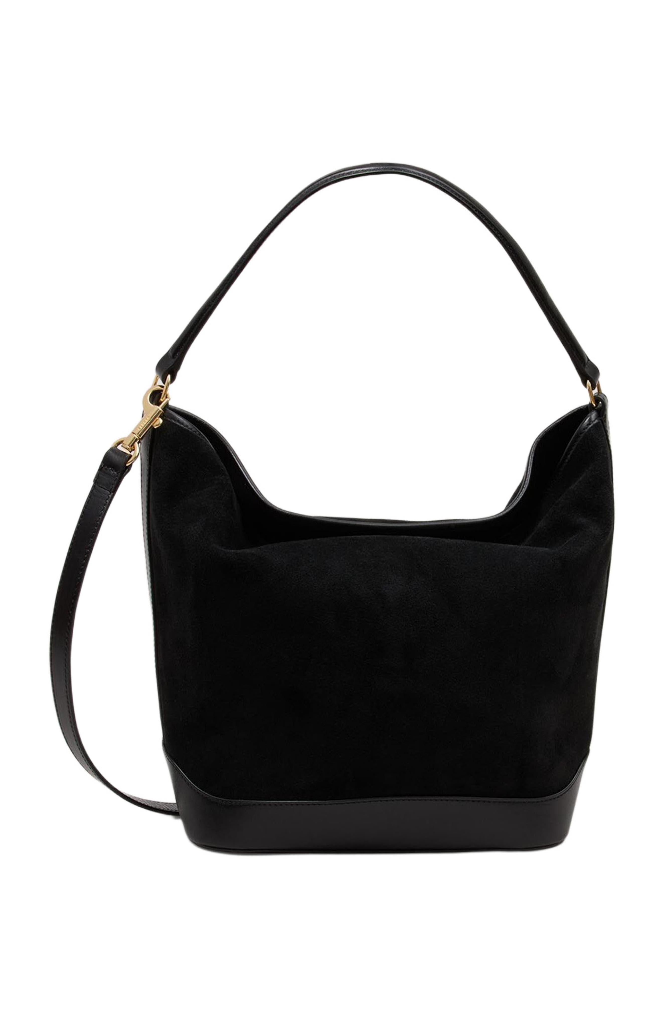 SANDRO Soft suede shopping bag, Alternate, color, Black