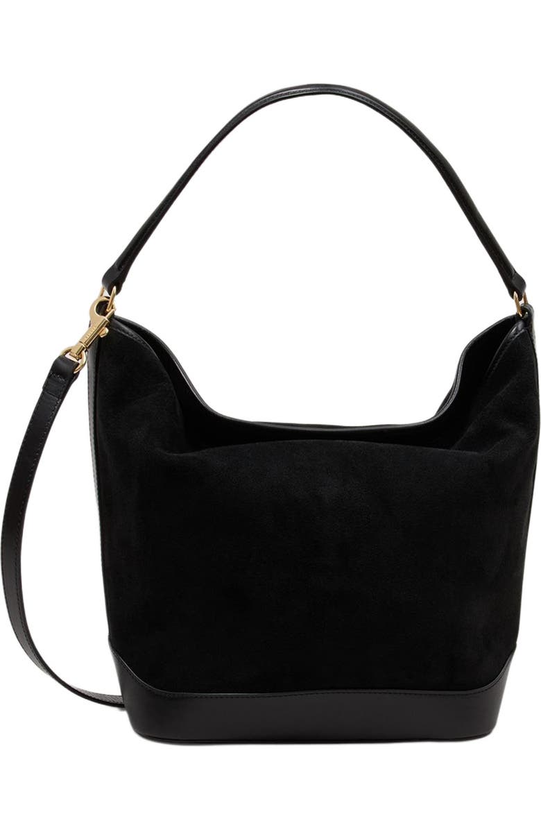 SANDRO Soft suede shopping bag, Alternate, color, Black