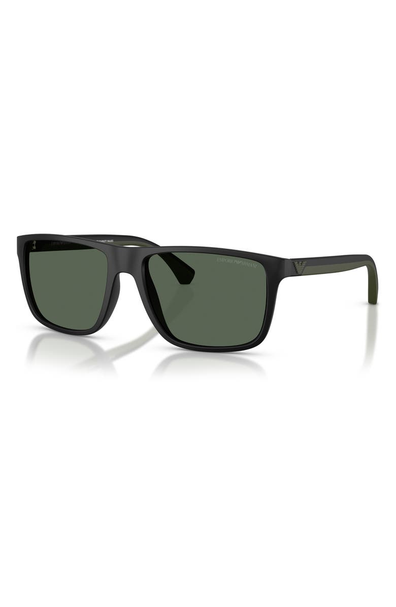 Emporio Armani 56mm Square Sunglasses, Alternate, color, Matte Black / Dark Green