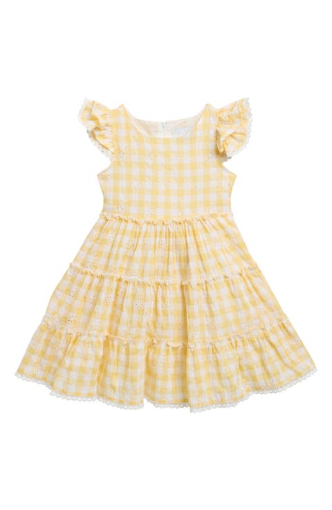 Kids' Gingham Eyelet Flutter Sleeve Dress (Toddler & Little Kid)