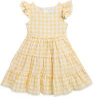 Rare Editions Kids' Gingham Eyelet Flutter Sleeve Dress
