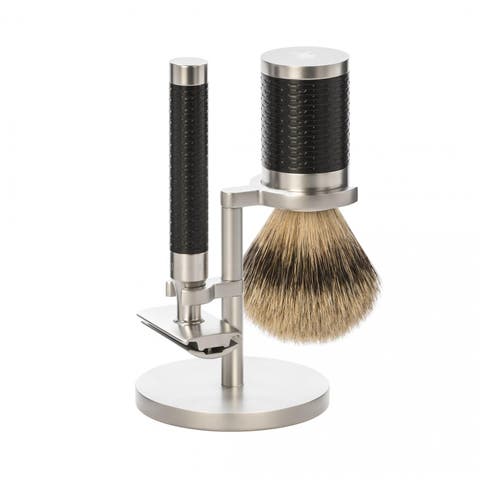 Rocca Stainless Steel & Black 3-Piece Silvertip Badger & Safety Razor Shaving Set