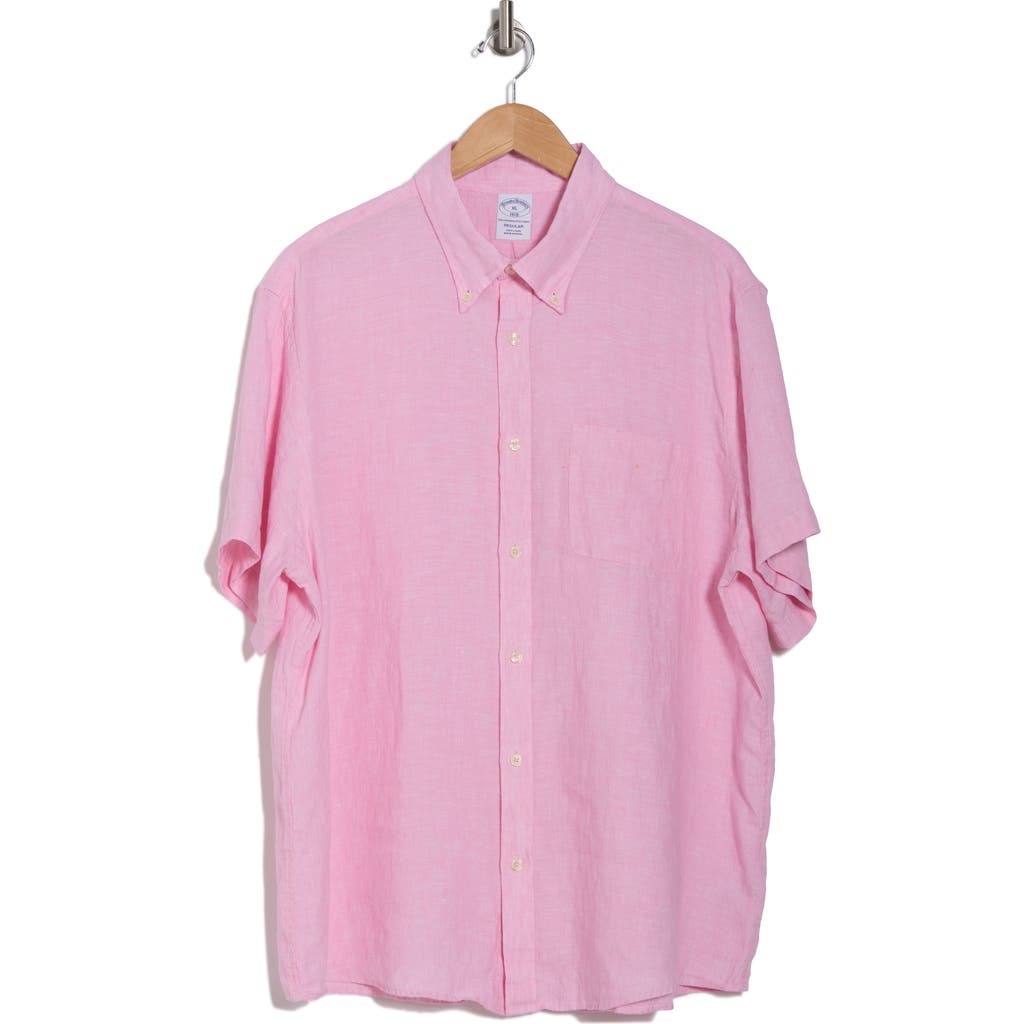 Brooks Brothers Regular Fit Solid Short Sleeve Linen Button-down Shirt In Pale Pink