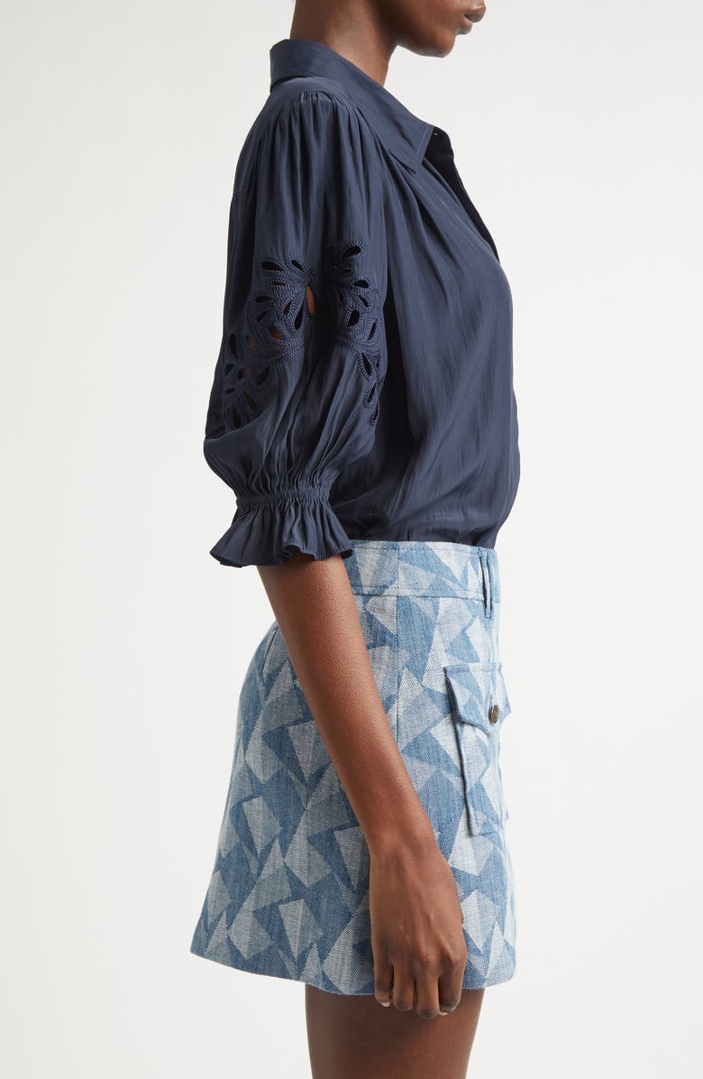 Ramy Brook Illyria Floral Cutout Woven Shirt, Alternate, color, Navy