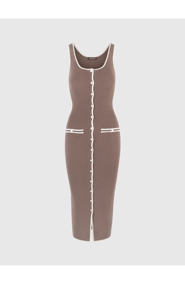 Manière De Voir Daphne Rib Knit Contrast Midaxi Dress, Alternate, color, Brown/Cream