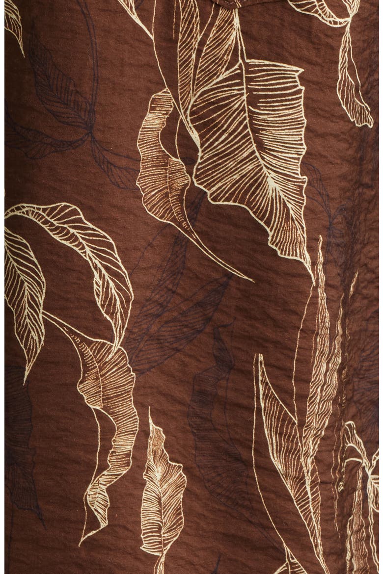 Sketched Leaves Print Relaxed Short Sleeve Button-Up Shirt, Alternate, color, BROWN SKETCHED LEAVES