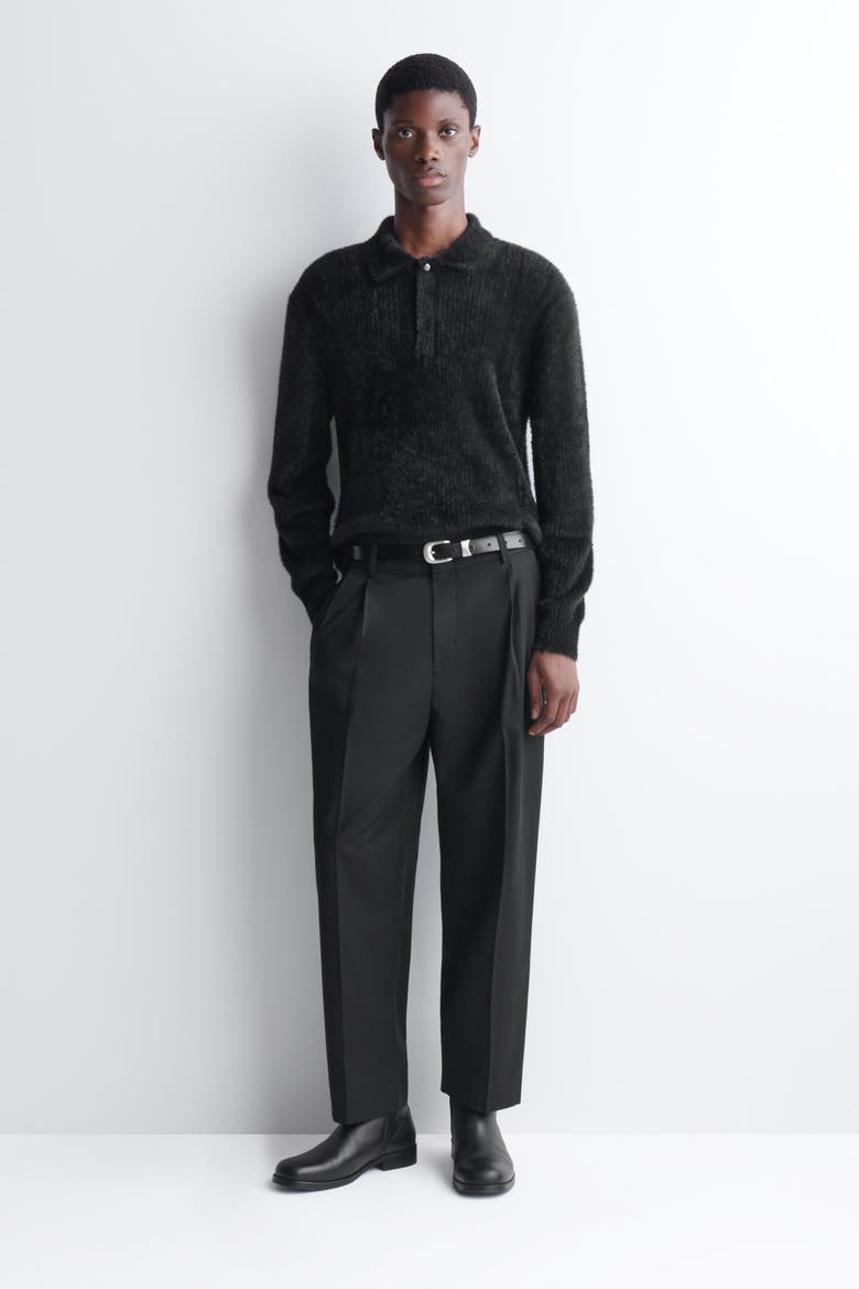 Brushed Knitted Polo Shirt, Alternate, color, BLACK