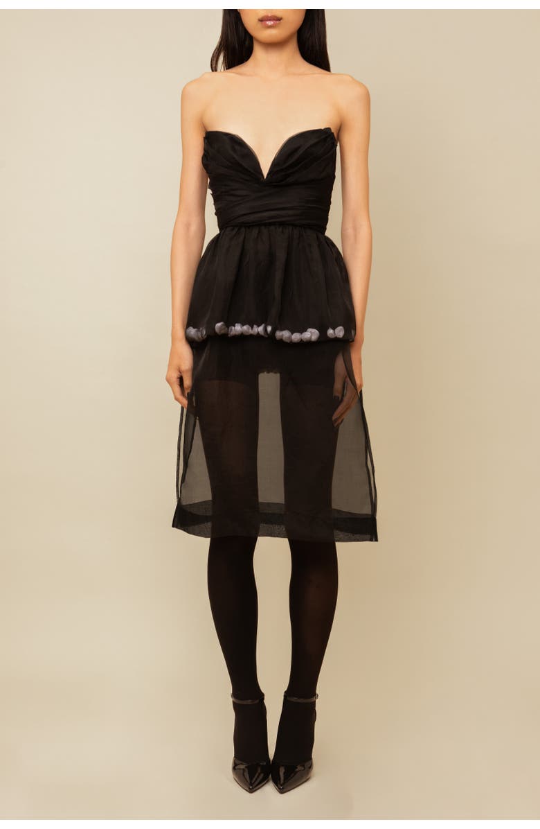 Contessa Mills The Mary Romantic Floral Structured Silk Organza Top, Main, color, Black