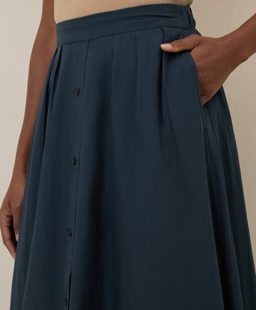 Pact Organic Cotton Sunset Lightweight Cotton Button Skirt In Midnight Blue