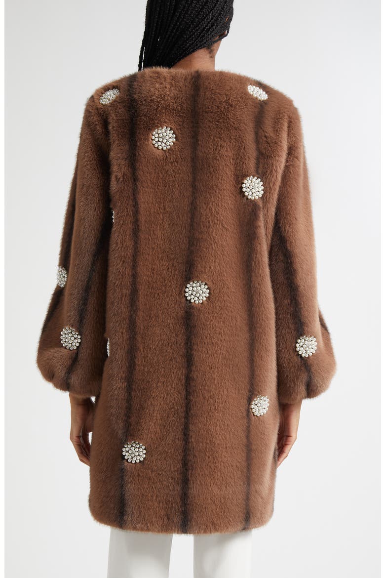 Faux Pearl & Crystal Detail Faux Fur Coat, Alternate, color, TAUPE