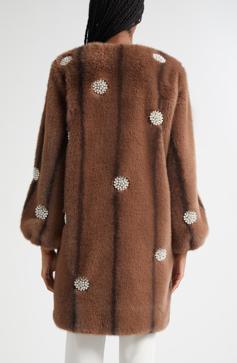 Cinq à Sept Faux Pearl & Crystal Detail Faux Fur Coat, Alternate, color,