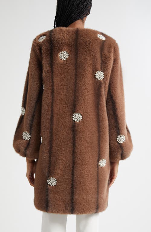 Cinq À Sept Pearl-embellished Faux-fur Coat In Brown