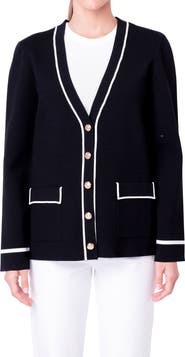 English Factory Contrast V-Neck Cardigan