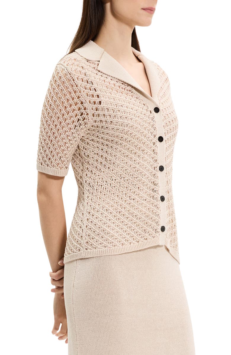 Theory Openwork Knit Camp Shirt, Alternate, color, Almond