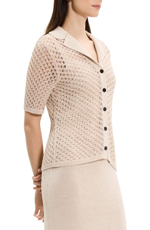 Theory Open Knit Camp Collar Top In Neutral