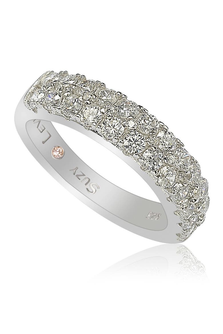 Sterling Silver 3-Row Pave CZ Band Ring, Alternate, color, WHITE